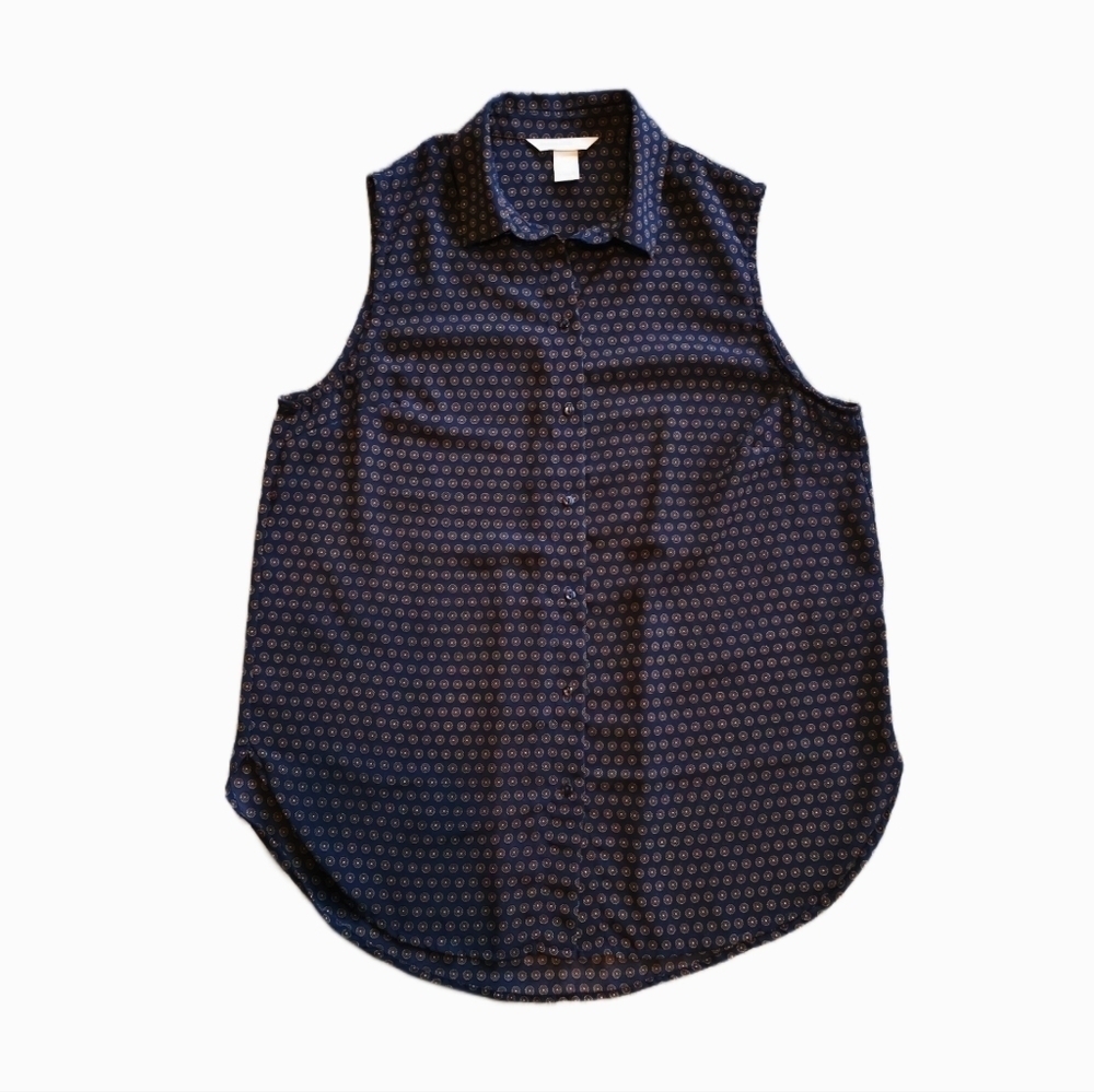 H&M Dark Blue Sleeveless Button Down Blouse Size 6